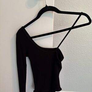 American Eagle Outfitters Black Asymmetrical Long Sleeve Bodysuit